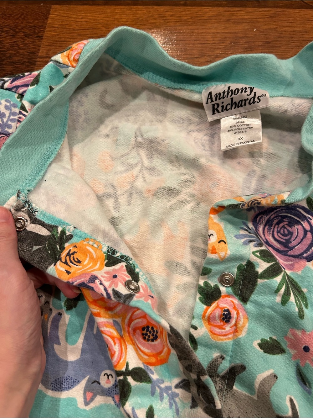 Vintage Anthony Richards Cat Snap Front Floral Sweater Women’s 3X Teal - Picture 5 of 7